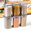 Arto Airtight Kitchen Storage Containers Set of 6 | Plastic Modular Jars for Rice, Dal, Pulses & Dry Fruits | Stackable Transparent Food Storage Boxes (1100ml Each, Grey Lid)