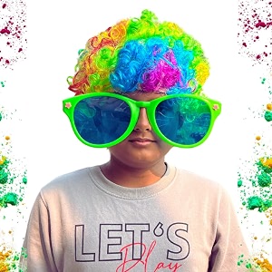 set of 2- party eye wear goggles big free size  colourful afro curli wavy malinga hair wig funky party wig holi festival celebration