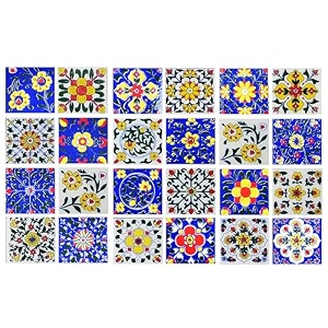 artook decor blue pottery decorative ceramic tiles mosaic tiles wall tiles mural panel kitchen washroom and more usable blue amp white 2x2-inches set of 12