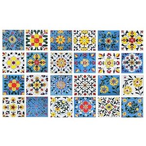artook decor blue pottery decorative ceramic tiles mosaic tiles wall tiles mural panel kitchen washroom and more usable skyblue amp white 2x2-inches set of 12