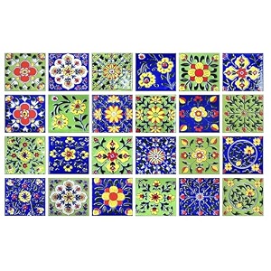 artook decor blue pottery decorative ceramic tiles mosaic tiles wall tiles mural panel kitchen washroom and more usable blue amp green 2x2-inches set of 24