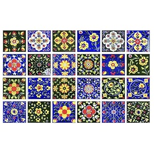 artook decor blue pottery decorative ceramic tiles mosaic tiles wall tiles mural panel kitchen washroom and more usable blue amp darkgreen 2x2-inches set of 12