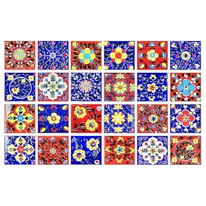 artook decor blue pottery decorative ceramic tiles mosaic tiles wall tiles mural panel kitchen washroom and more usable blue amp red 2x2-inches set of 18