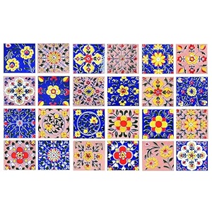 artook decor blue pottery decorative ceramic tiles mosaic tiles wall tiles mural panel kitchen washroom and more usable blue amp pink 2x2-inches set of 18