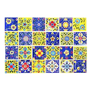 artook decor blue pottery decorative ceramic tiles mosaic tiles wall tiles mural panel kitchen washroom and more usable blue amp yellow 2x2-inches set of 18