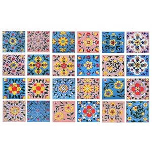 artook decor blue pottery decorative ceramic tiles mosaic tiles wall tiles mural panel kitchen washroom and more usable skyblue amp pink 2x2-inches set of 24
