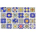 Artook Decor Blue Pottery Decorative Ceramic Tiles Mosaic Tiles Wall Tiles Mural Panel Kitchen Washroom and More Usable (Blue &amp; White, 2x2-inches Set of 12)