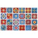 Artook Decor Blue Pottery Decorative Ceramic Tiles Mosaic Tiles Wall Tiles Mural Panel Kitchen Washroom and More Usable (Red &amp; SkyBlue, 2x2-inches Set of 12)
