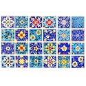 Artook Decor Blue Pottery Decorative Ceramic Tiles Mosaic Tiles Wall Tiles Mural Panel Kitchen Washroom and More Usable (Blue &amp; SkyBlue, 2x2-inches Set of 18)