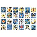 Artook Decor Blue Pottery Decorative Ceramic Tiles Mosaic Tiles Wall Tiles Mural Panel Kitchen Washroom and More Usable (SkyBlue &amp; White, 2x2-inches Set of 12)