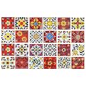 Artook Decor Blue Pottery Decorative Ceramic Tiles Mosaic Tiles Wall Tiles Mural Panel Kitchen Washroom and More Usable (Red &amp; White, 2x2-inches Set of 18)