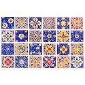 Artook Decor Blue Pottery Decorative Ceramic Tiles Mosaic Tiles Wall Tiles Mural Panel Kitchen Washroom and More Usable (Blue &amp; Pink, 2x2-inches Set of 12)