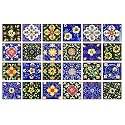 Artook Decor Blue Pottery Decorative Ceramic Tiles Mosaic Tiles Wall Tiles Mural Panel Kitchen Washroom and More Usable (Blue &amp; DarkGreen, 2x2-inches Set of 12)