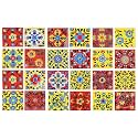 Artook Decor Blue Pottery Decorative Ceramic Tiles Mosaic Tiles Wall Tiles Mural Panel Kitchen Washroom and More Usable (Red &amp; Yellow, 2x2-inches Set of 18)