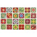 Artook Decor Blue Pottery Decorative Ceramic Tiles Mosaic Tiles Wall Tiles Mural Panel Kitchen Washroom and More Usable (Red &amp; Green, 2x2-inches Set of 12)