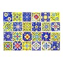 Artook Decor Blue Pottery Decorative Ceramic Tiles Mosaic Tiles Wall Tiles Mural Panel Kitchen Washroom and More Usable (Blue &amp; Yellow, 2x2-inches Set of 24)
