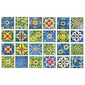 Artook Decor Blue Pottery Decorative Ceramic Tiles Mosaic Tiles Wall Tiles Mural Panel Kitchen Washroom and More Usable (SkyBlue &amp; Green, 2x2-inches Set of 12)