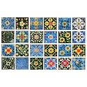 Artook Decor Blue Pottery Decorative Ceramic Tiles Mosaic Tiles Wall Tiles Mural Panel Kitchen Washroom and More Usable (SkyBlue &amp; DarkGreen, 2x2-inches Set of 18)