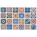 Artook Decor Blue Pottery Decorative Ceramic Tiles Mosaic Tiles Wall Tiles Mural Panel Kitchen Washroom and More Usable (SkyBlue &amp; Pink, 2x2-inches Set of 18)