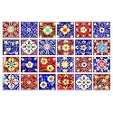 Artook Decor Blue Pottery Decorative Ceramic Tiles Mosaic Tiles Wall Tiles Mural Panel Kitchen Washroom and More Usable (Blue &amp; Red, 2x2-inches Set of 12)