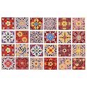 Artook Decor Blue Pottery Decorative Ceramic Tiles Mosaic Tiles Wall Tiles Mural Panel Kitchen Washroom and More Usable (Red &amp; Pink, 2x2-inches Set of 18)
