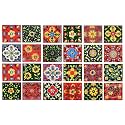 Artook Decor Blue Pottery Decorative Ceramic Tiles Mosaic Tiles Wall Tiles Mural Panel Kitchen Washroom and More Usable (Red &amp; DarkGreen, 2x2-inches Set of 24)