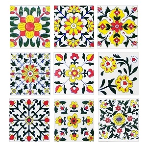 blue pottery home decorative ceramic tiles backsplash wall tiles mural panel kitchen washroom mosaic tiles 2x2-inches set of 9 white