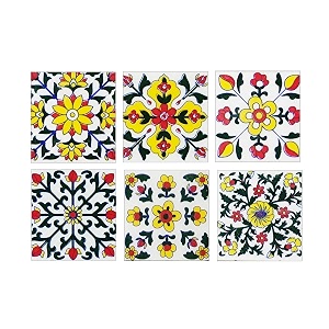 blue pottery home decorative ceramic tiles backsplash wall tiles mural panel kitchen washroom mosaic tiles 2x2-inches set of 6 white