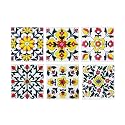 Blue Pottery Home Decorative Ceramic Tiles Backsplash Wall Tiles Mural Panel Kitchen Washroom Mosaic Tiles (2x2-inches Set of 6, White)
