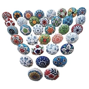Assorted Flat Ceramic Door Knobs Hand Painted