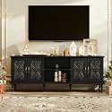 ARTPOWER 67" Retro TV Stand with Hollow Carved Doors for Living Room, Black