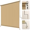 Artpuch Patio Shades Roll Up Outdoor Roller Shade with Spliced Design, 7' W x 6' H Cordless Outside Blinds Cloth for Porch Pergola Gazebo, Sesame