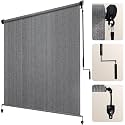Artpuch Patio Shades Roll Up Outdoor Roller Shade with Spliced Design, 115" W x 96" H Cordless Outside Blinds Cloth for Porch Pergola Gazebo, Grey