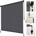 Artpuch Patio Shades Roll Up Outdoor Roller Shade with Spliced Design, 57" W x 96" H Cordless Outside Blinds Cloth for Porch Pergola Gazebo, Blue Grey