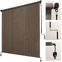 Artpuch Patio Shades Roll Up Outdoor Roller Shade with Spliced Design, 41" W x 96" H Cordless Outside Blinds Cloth for Porch Pergola Gazebo, Mocha