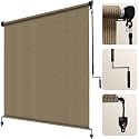 Artpuch Patio Shades Roll Up Outdoor Roller Shade with Spliced Design, 125" W x 96" H Cordless Outside Blinds Cloth for Porch Pergola Gazebo, Coffee Brown