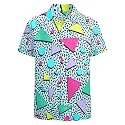Artsadd 80s Outfit for Men 90s Shirt Hawaiian Button Down Retro Party Disco