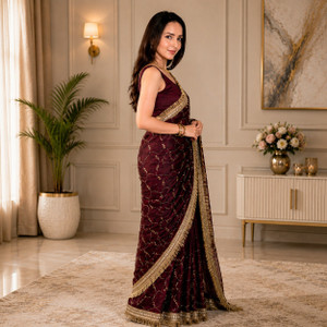 ARTSUTRAA Embroidered Bollywood Pure Silk Saree Maroon