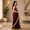 ARTSUTRAA Embroidered Bollywood Pure Silk Saree Maroon