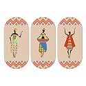 Artvibes African Women Dancing Warli Art Wooden Wall Hanger for Home | Office | Living Room | Gift | Modern Decoration Items | Kitchen Wall Decor | Artworks (WH_9011N), Set of 3