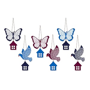 artvibes multicolored birds amp butterfly decorative wall hanging ornaments  living room  office  wall art painting for hall  graphic artwork  wall art print  unique gift wh_9129n set of 6