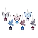 Artvibes Multicolored Birds &amp; Butterfly Decorative Wall Hanging Ornaments | Living Room | Office | Wall Art Painting For Hall | Graphic Artwork | Wall Art Print | Unique Gift (WH_9129N), Set of 6