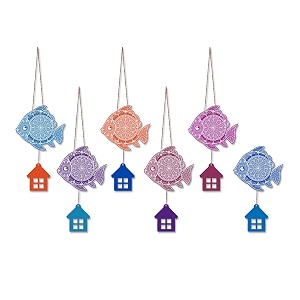 artvibes multicolored fishes decorative wall art mdf wooden wall hanger for living room  room wall art  modern decor artwork  living room  cafe  wall poster  gift items wh_9118n set of 6