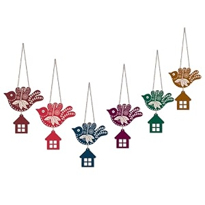 artvibes multicolored flying birds wooden wall hanger for home decor  living room  office  wall art painting for hall  graphic artwork  wall illustrations  ideal gifts wh_9104n set of 6