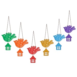 artvibes multicolored flying birds wooden art decoration item for living room  festive decor art  wall art painting for hall  graphic artwork  wall poster  gift items wh_9107n set of 6