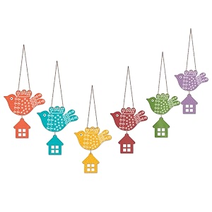 artvibes multicolored flying birds wooden art decoration item for living room  printed wall decoration  graphic artwork  aesthetic wooden decor  sceneries  unique gift items wh_9101n set of 6