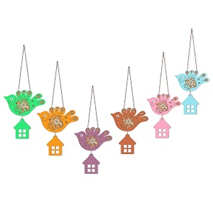 artvibes multicolored flying birds decorative wall art mdf wooden wall hanger for living room  office  cafe  aesthetic wooden decor  graphic artwork  unique gift items wh_9105n set of 6