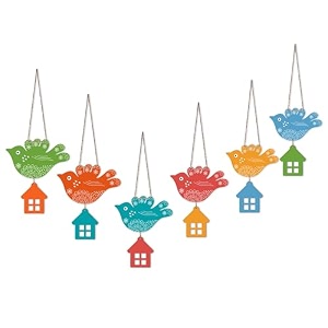 artvibes multicolored flying birds wooden art decoration item for living room  garden balcony  door decoration item  graphic artwork  aesthetic wooden decor  unique gift item wh_9120n set of 6