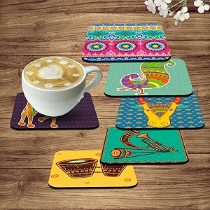 artvibes printed mdf wooden coasters for home and kitchen  dining table decor  square coasters  kitchen decorative item  table decoration  home decor set of 6  4x4 inchcultural art tc_2002n