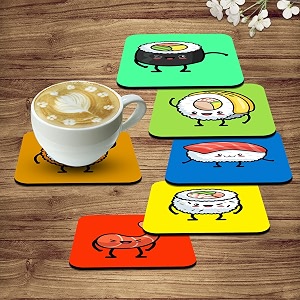 artvibes printed mdf wooden coasters for home and kitchen  dining table decor  square coasters  kitchen decorative items  table decoration  home decor set of 6  4x4 inchfood items tc_2004
